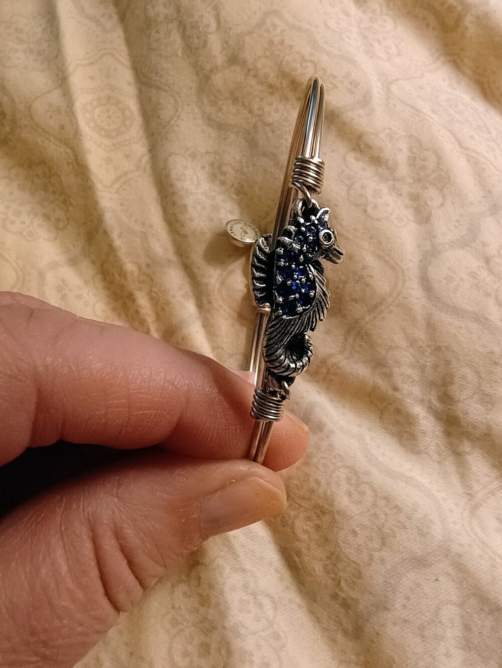 Luca + Danni Seahorse Wire Bangle Bracelet – Silver Tone with Blue Crystals